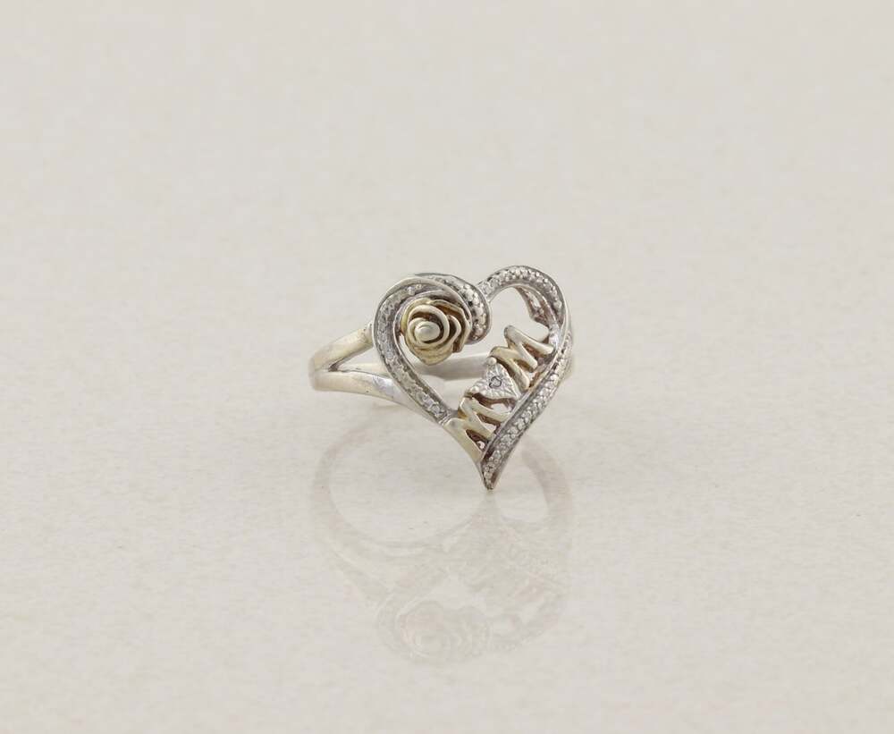 Sterling Silver Heart Flower Mom Ring Size 8 1/4 - Picture 4 of 6